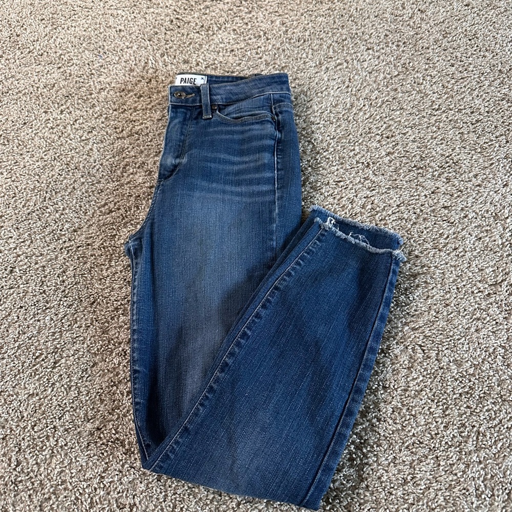 PAIGE Women's Skinny Ankle Jeans Dark Blue Made in USA cotton Margot Crop